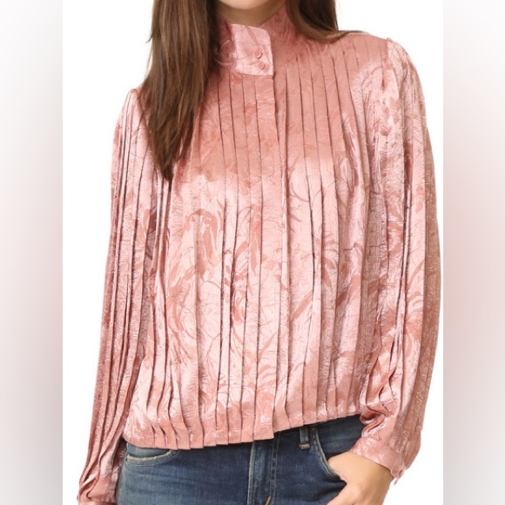 Alice & Olivia Halina Pleated High Neck Blouse